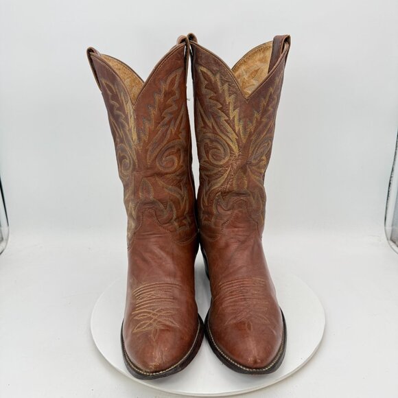 Justin Elmer Men Size 10.5 EEE Brown Embroidered Round Toe Cowboy Western Boot - Picture 2 of 13